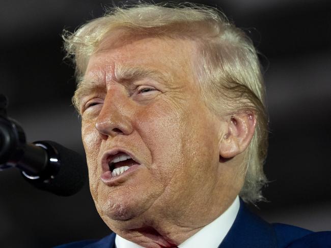 President Donald Trump speaks on his first 100 days at Macomb County Community College Sports Expo Center, Tuesday, April 29, 2025, in Warren, Mich. (AP Photo/Alex Brandon)