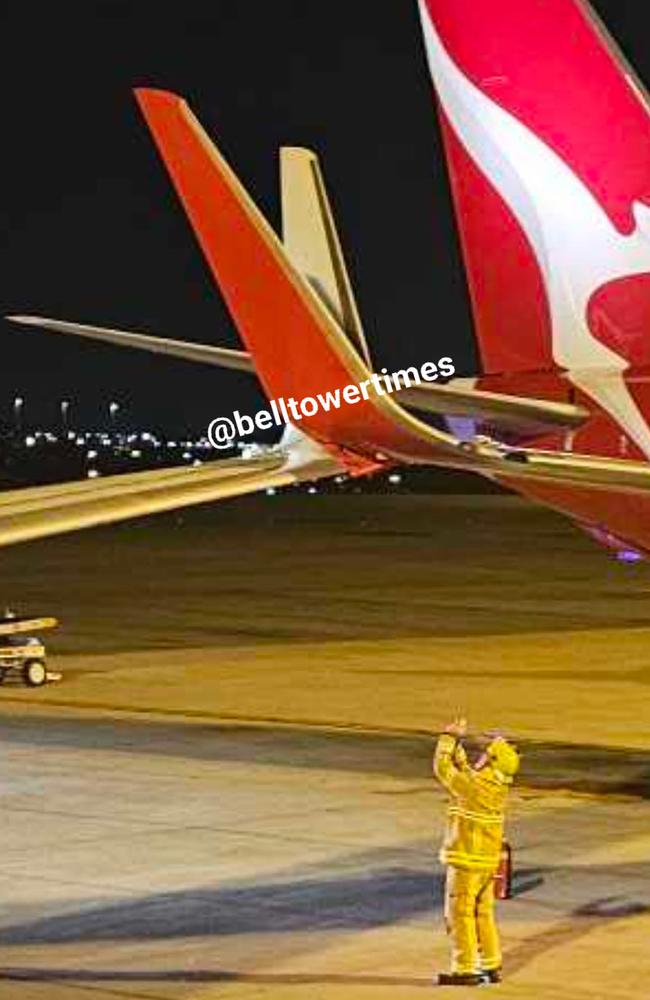 A Qantas plane clipped the wingtip of another Qantas plane at Perth airport. Picture: Facebook / The Bell Tower Times