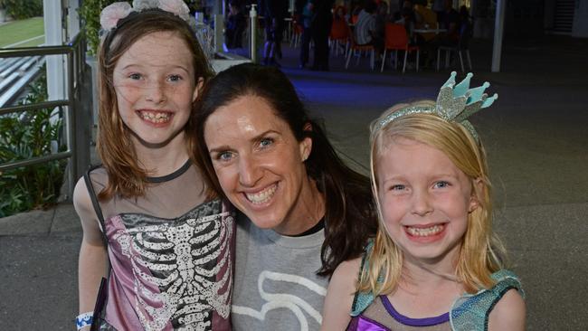 Zara, Erin and Adele Oakley at Spooky Nights at Sea World, Main Beach. Picture: Regina King