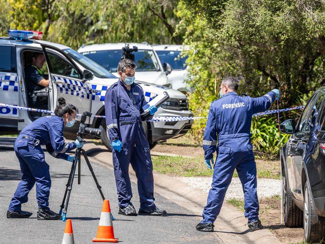 Police at the scene of the double shooting in Rye. Picture: Jake Nowakowski