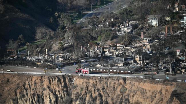 The view from the Marine One chopper that gave President Trump an aerial perspective of the fire damage. Picture: Mandel Ngan / AFP