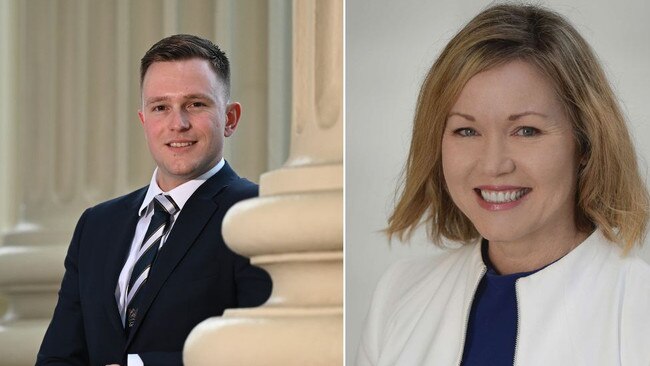 Geelong council mayor Trent Sullivan, left, and acting CEO Kaarina Phyland, right