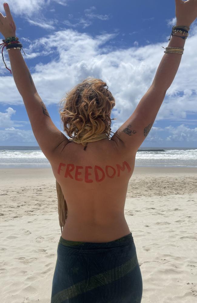 Naturists held a rally at Tyagarah Beach near Byron Bay on Sunday to save its clothing optional status. Picture: Sam Stolz