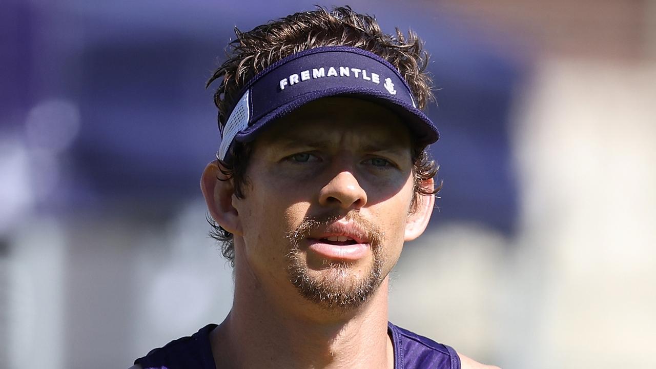 Nat Fyfe during a Fremantle Dockers AFL training session at Fremantle Oval. (Photo by Paul Kane/Getty Images