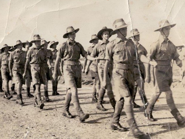 “Inspection march in Egypt 1940, front left is Syd Robson, front right is James Holloway”. Picture: Supplied by James' son Tony Holloway