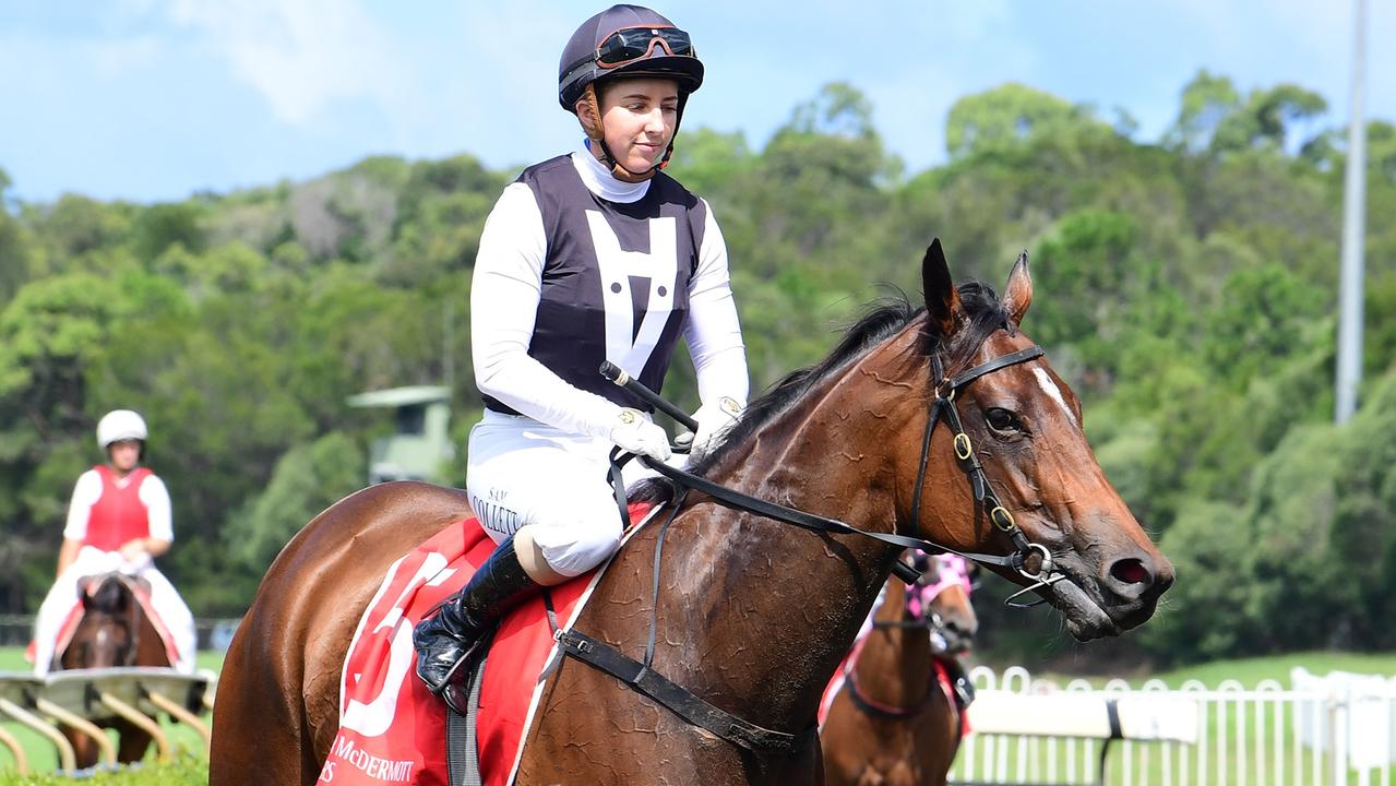 Jockey Samantha Collett after winning aboard Niedorp at the Sunshine Coast. Picture: Trackside Photography