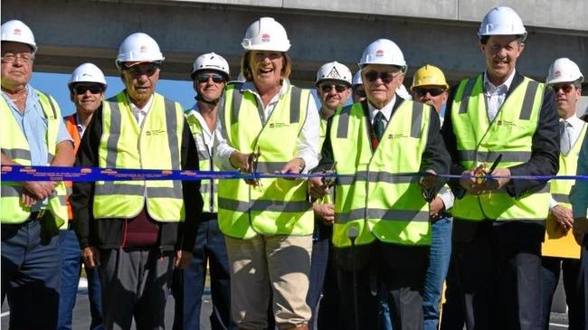 Roads and Maritime Services Minister Melinda Pavey, former Federal Member for Cowper Garry Nehl and current Federal Member for Cowper Luke Hartsuyker cut the ribbon to open the Warrell Creek section of the Pacific Highway. Picture: Matt Deans