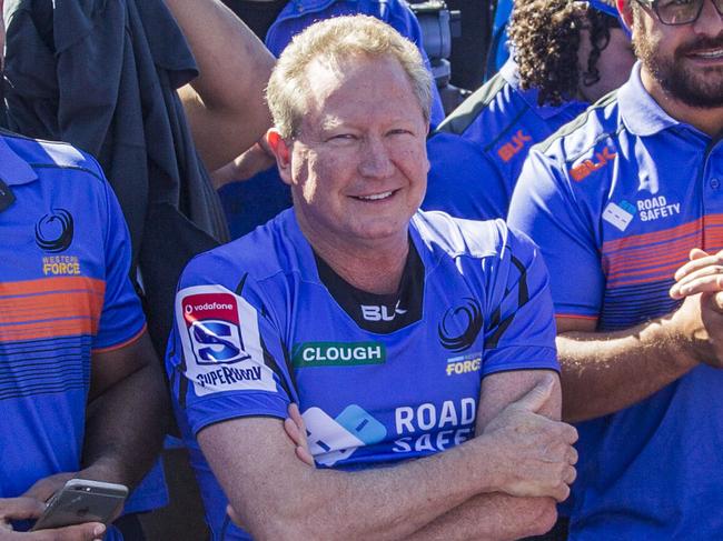 Andrew Forrest in the crowd during a rally at the Force HQ in Perth, Sunday, August 20, 2017. An estimated 10,000 Western Force fans have rallied in Perth against the Super Rugby club's axing by the Australian Rugby Union. (AAP Image/Tony McDonough) NO ARCHIVING