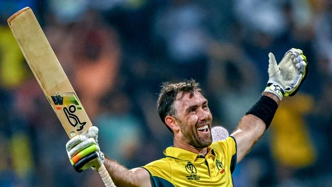 Australia's Glenn Maxwell celebrates after one of the greatest World Cup innings of all time. Picture: Getty