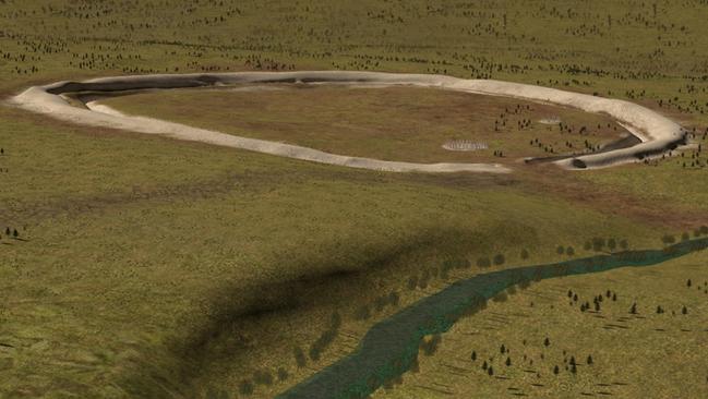 Spoils of war ... Durrington Walls, as it would have looked when completed by the builders of Stonehenge. Beneath its earthen walls are an even more ancient structure. Source: Stonehenge Hidden Landscape Project