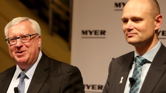 Myer chairman Garry Hounsell (left) made the decision to ask Richard Umbers (right) to leave. Picture: Stuart McEvoy