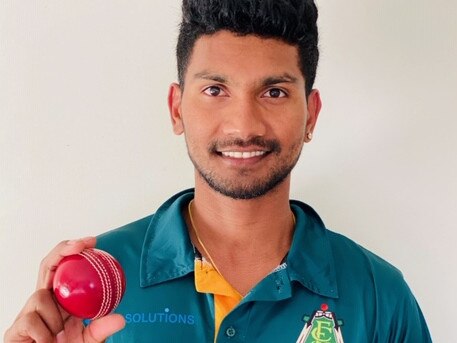 East Coburg hat-trick bowler Satheesh Sivakumaran Fernandu.