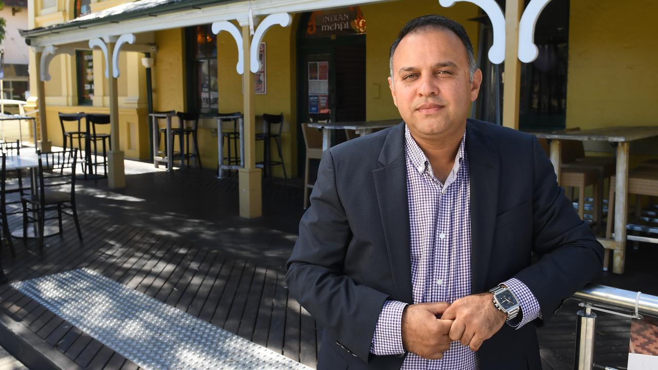 Indian Mehfil owner Raj Sharma has operated in the Ipswich CBD since 2010. He said he is fed up with crime in the city centre after being targetted multiple times.