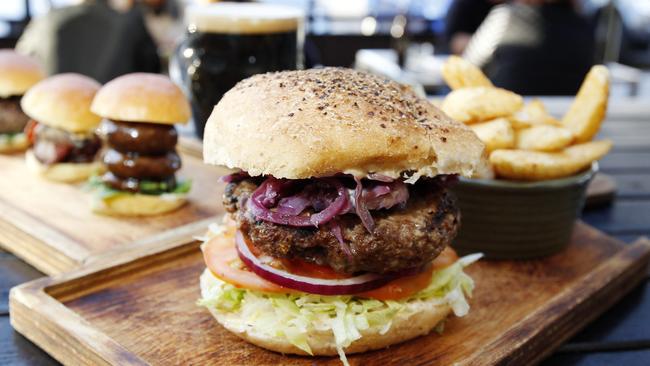 A variety of burgers at Jack Greene: venison and pork, Huon Valley mushroom, Tasmanian grain fed eye fillet mignon.