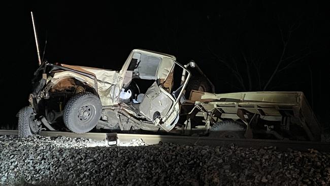 A man has died and another man is critically injured following a crash between a Toyota LandCruiser and an Aurizon coal train on Peter Delemothe Rd, west of Bowen, on July 11. Picture: Heidi Petith and Estelle Sanchez