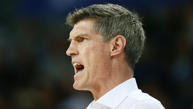 AUCKLAND, NEW ZEALAND — NOVEMBER 09: Head Coach Mike Kelly of the Taipans reacts during the round five NBL match between the New Zealand Breakers and the Cairns Taipans at Spark Arena on November 9, 2018 in Auckland, New Zealand. (Photo by Anthony Au-Yeung/Getty Images)