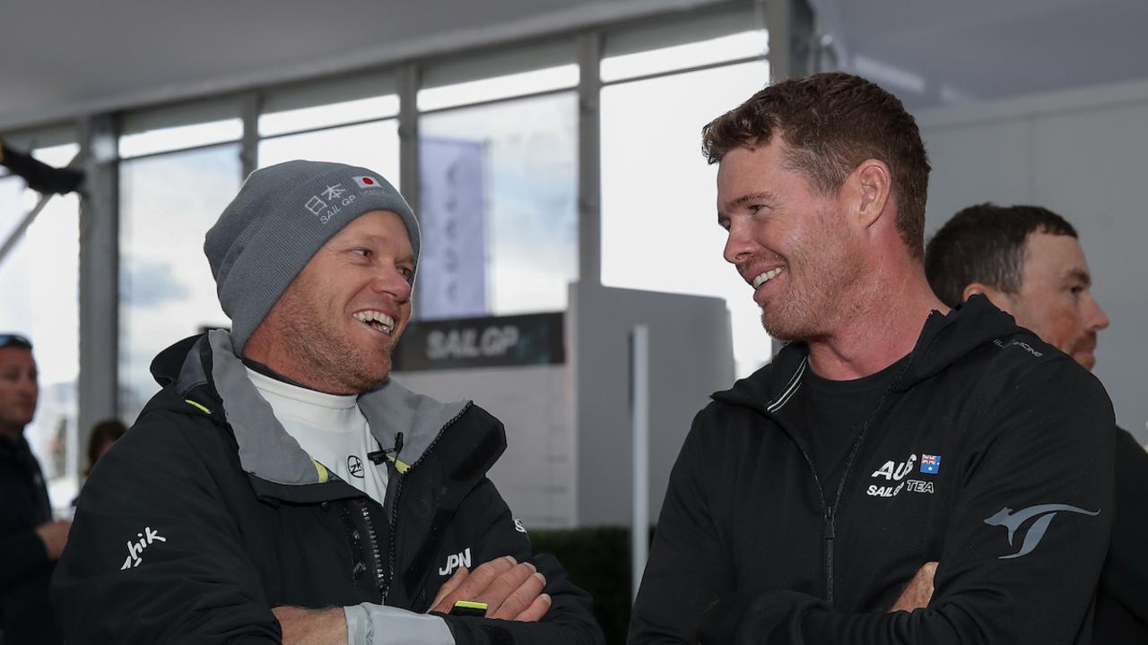 Nathan Outteridge and Tom Slingsby, who both grew up on the Central Coast, will be rivals again in the SailGP. Picture: Katelyn Mulcahy/SailGP.