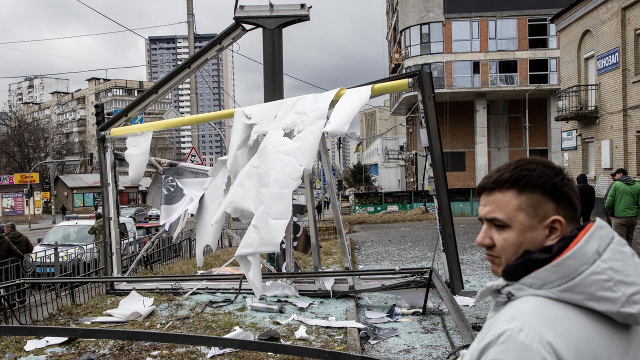 A damaged structure caused by a rocket after Russia began a large-scale attack on Ukraine. Picture: Getty Images