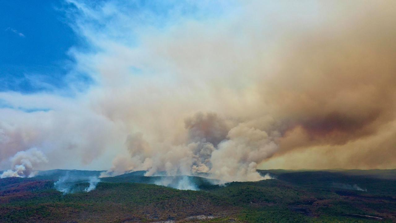 Drone stills taken by Glen Winney's of the fire burning on Fraser Island Picture Facebook/Glen Winney