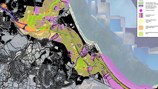 A proposed new southern route for light and heavy rail on the Gold Coast put forward by a southern think tank group.