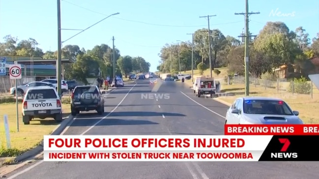 Multiple police officers injured after being hit by a truck (7NEWS)