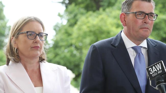 Victorian Premier Daniel Andrews and deputy Premier Jacinta Allan after the swearing in of his government in Melbourne. Picture: NCA NewsWire / David Crosling