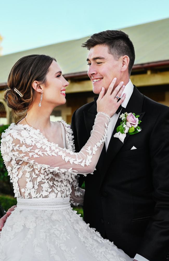 Matthew Renshaw and Josie Harvey wed at Flaxton Gardens on the Sunshine Coast on Friday, May 14, 2021. Picture: Ted &amp; Li Photography