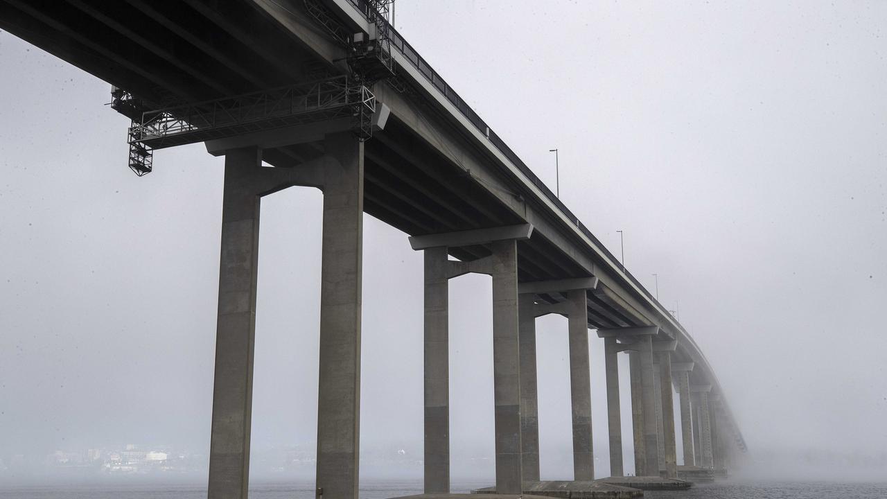 Fog over Tasman Bridge. Picture: Chris Kidd