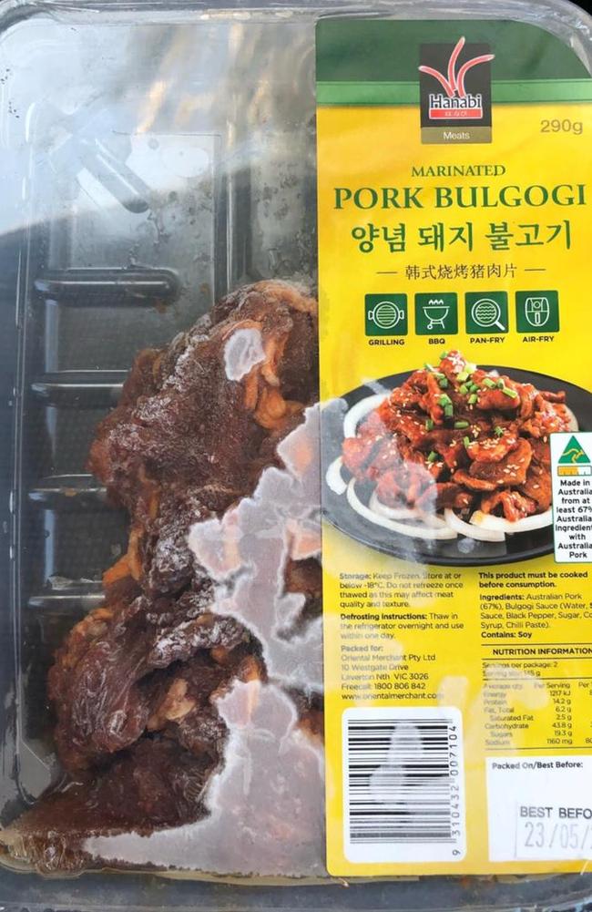 The NSW Food Authority announced on Friday the recall of Hanabi Marinated Pork Bulgogi 290g from Coles and Woolworths stores. Picture: Supplied