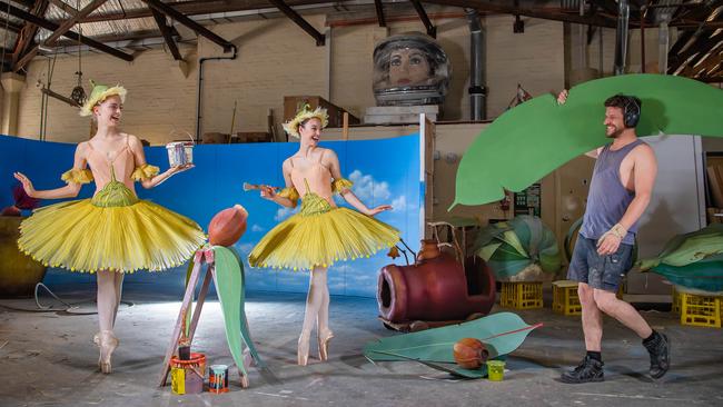 Maidie Widmer, Pamela Barnes and Paul van Abel put the finishing touches to the Myer Christmas Windows artwork. Picture: Jason Edwards