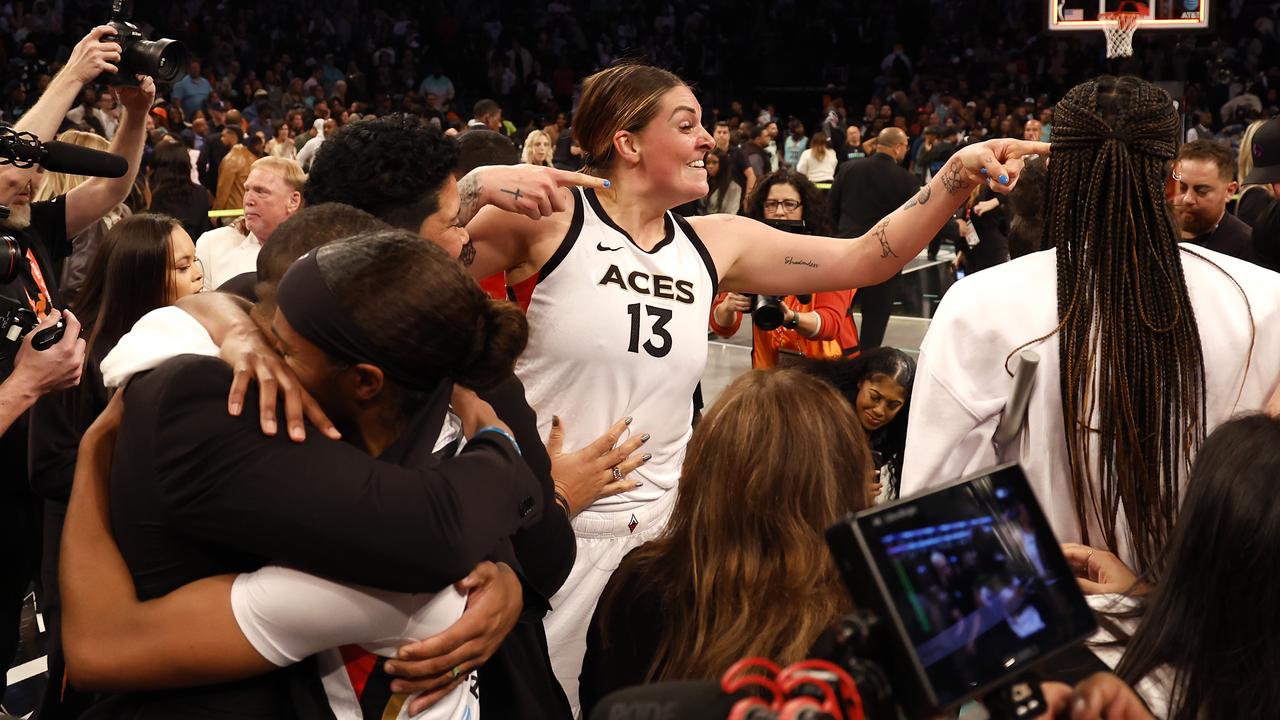 Absolute scenes as the Aussie celebrated winning the WNBA title. (Photo by Sarah Stier/Getty Images)