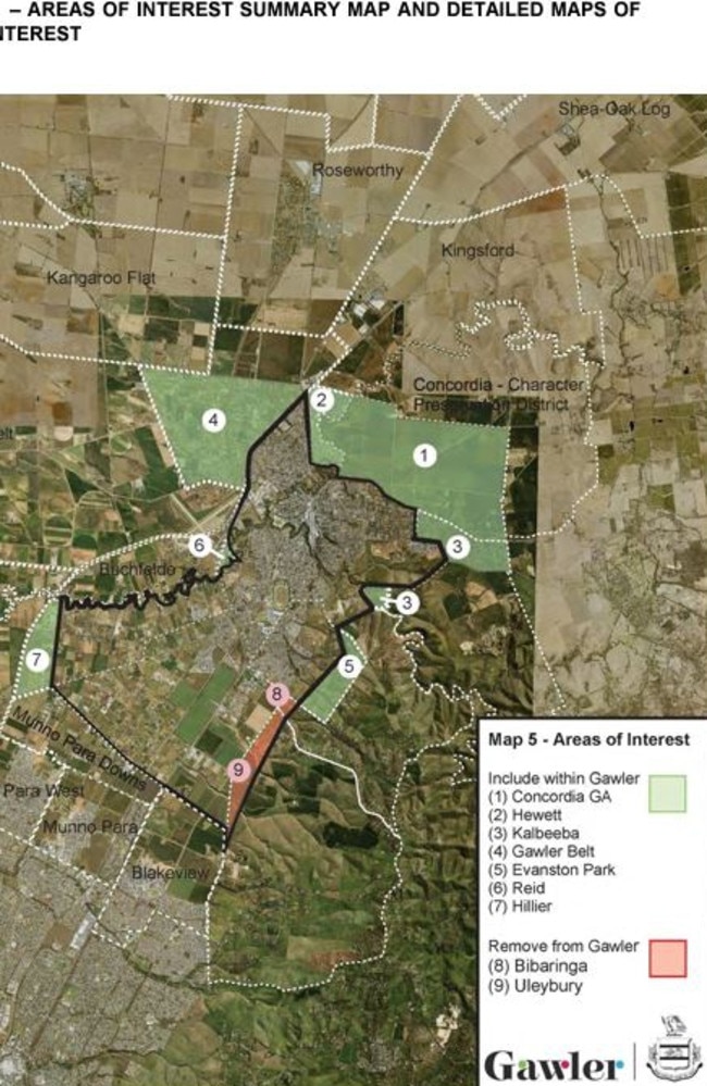 Maps on the Department of Infrastructure and Transport website show the areas of neighbouring councils affected by Gawler's current boundary proposal. Picture: Department of Infrastructure and Transport.