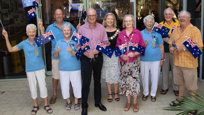 FLASHBACK: Australia Day Coffs Harbour legends Dianne Egan, Phil Crofts, Dorothy Hays OAM, Dr Lloyd Mayson, mayor Denise Knight, Judy Bailey, Pat Roser OAM, David Becker and Graham Bell.