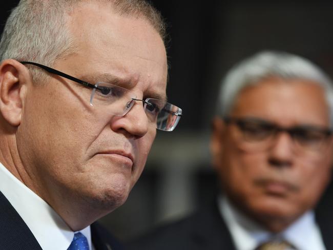 Prime Minister Scott Morrison speaks to the media during a doorstop press conference during a visit to the Nowchem factory in Nowra in the electorate of Gilmore south of Sydney, Monday, May 6, 2019. The Prime Minister was joined by Karen Andrews, Minister for Industry, Science and Technology,  candidate for Gilmore Warren Mundine and Senator Arthur Sinodinos. (AAP Image/Dean Lewins) NO ARCHIVING