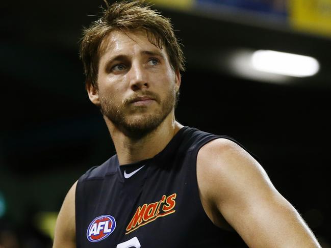 AFL Round 12. Geelong v Carlton at Etihad Stadium. A disappointed Dale Thomas after tonights loss. Pic: Michael Klein. Friday June 6, 2014.