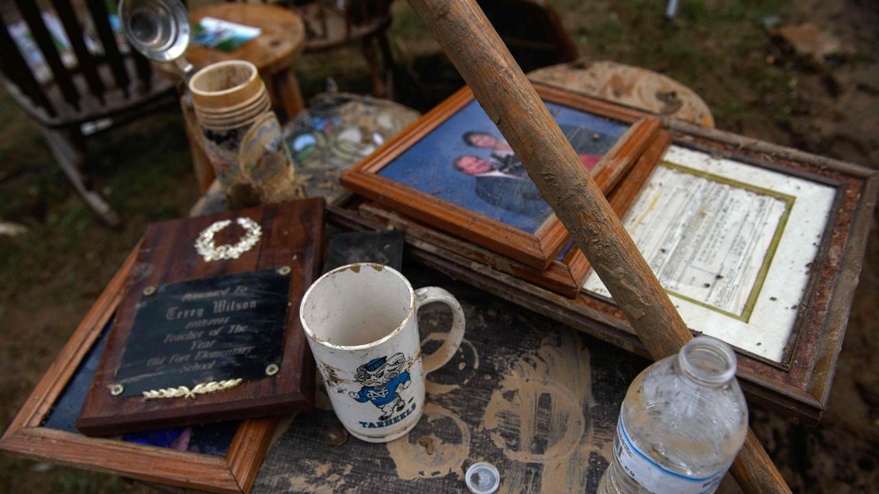 Personal belongings and keepsakes belonging to Terry Wilson lay outside his mother’s home in Old Fort, North Carolina. Picture: Melissa Sue Gerrits/Getty Images/AFP