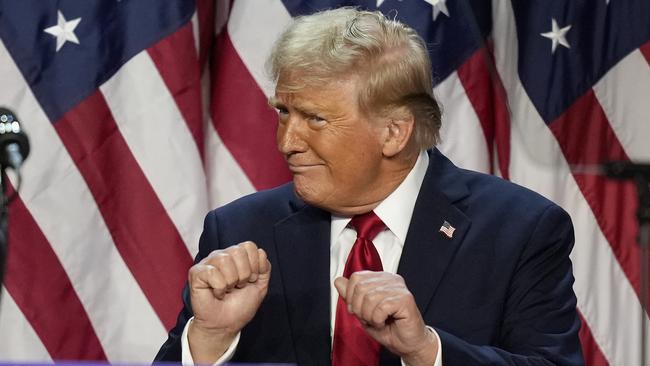 Republican presidential nominee former President Donald Trump dances after speaking at an election night watch party. Picture: Alex Brandon