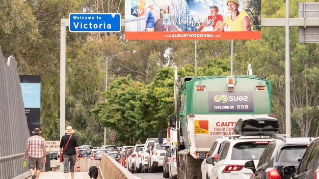 Border checks caused traffic to build up in Albury-Wodonga. Picture: Simon Dallinger