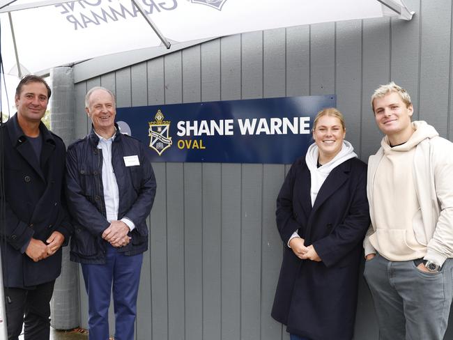 Jason, Keith, Brooke and Jackson Warne at the unveiling of the newly named Shane Warne oval. Picture: Supplied