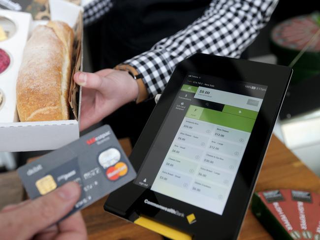 The new Commonwealth bank cashless card pay systems at the taste of Tasmania Picture: Luke Bowden