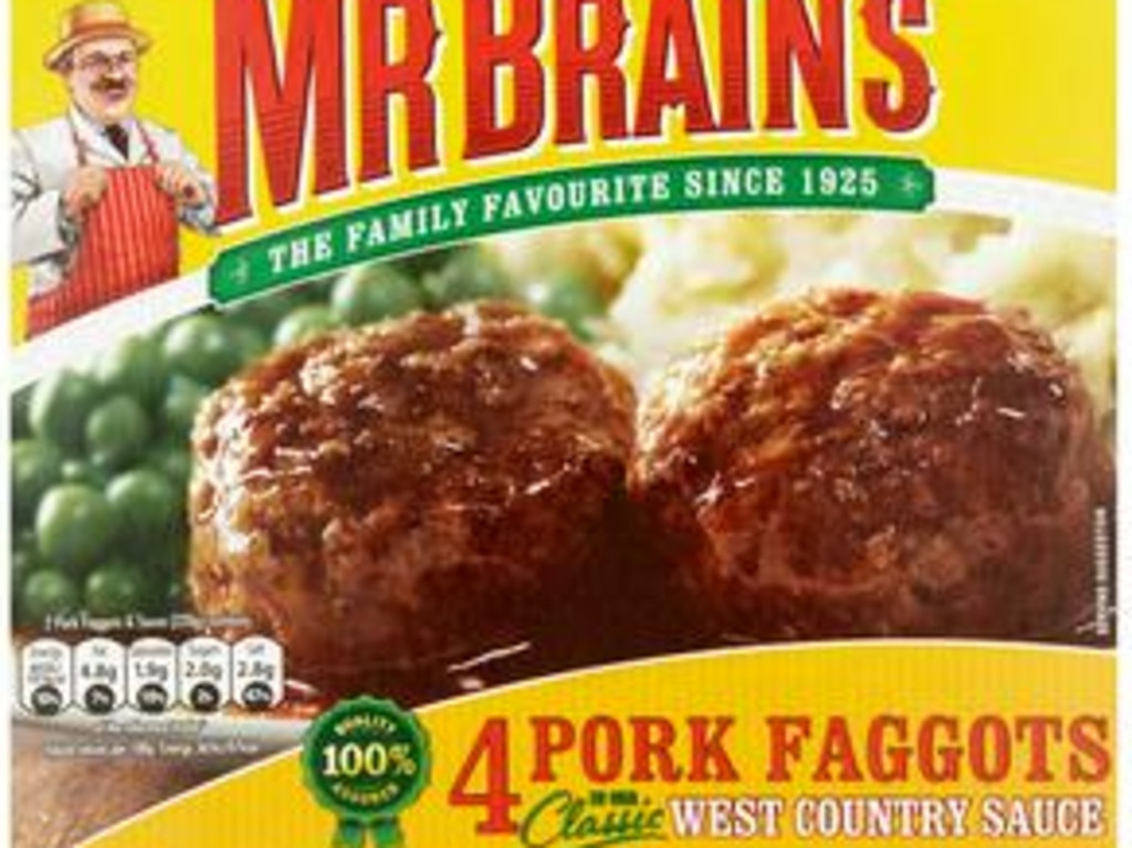 Mr Brain's Faggots – pork offal meatballs – remain widely available in the UK despite the name.