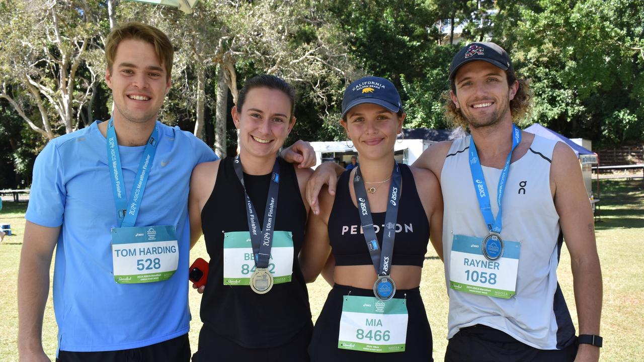 Luke Rayner, Mia Swadling, Bella Shack and Tom Harding at the Noosa Marathon 2024.