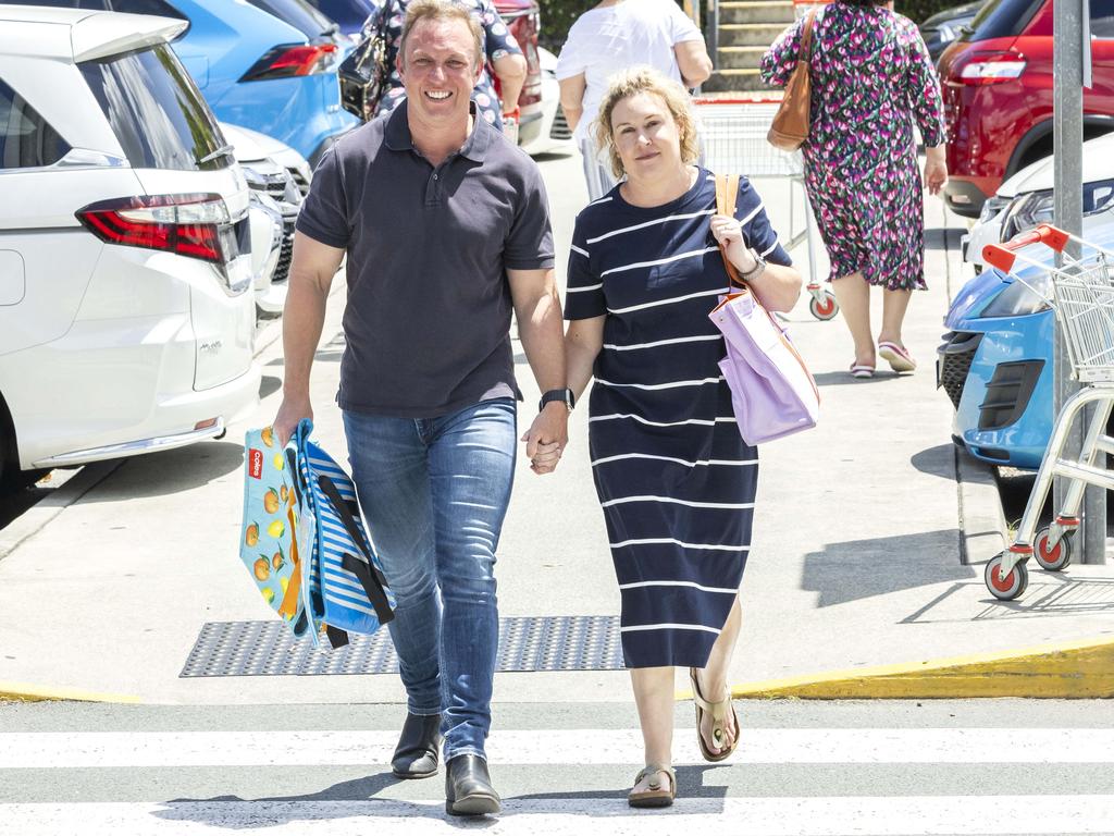 Leadership frontrunner Steven Miles with wife Kim at Mango Hill north of Brisbane on Sunday. Picture: Richard Walker