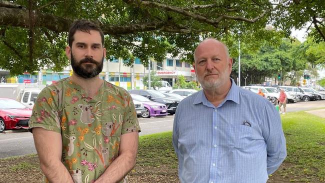 Emergency nurse Jacob Croker and Cairns Hospital's executive director of medical services Dr Don Mackie. Picture: Isaac McCarthy