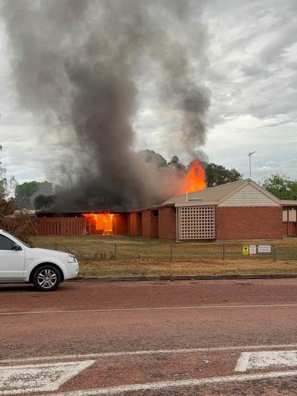 An abandoned building on fire at Eventide Residential Aged Care on January 26. Picture: Facebook/ Alicia Foster