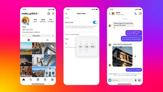 Instagram has launched ‘quiet mode’ to help people manage their time on the app. Picture: Supplied