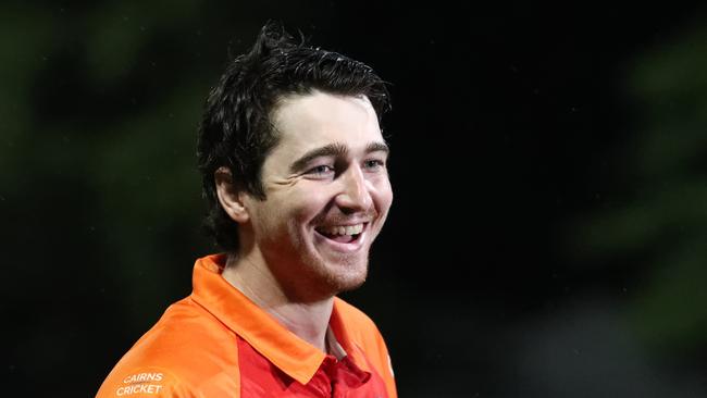 Piccones Badgers batsman Rhys Camilleri is all smiles after winning the Barrier Reef Big Bash grand final match against the Twomey Schrieber Thunder at Griffiths Park, Manunda. Picture: Brendan Radke