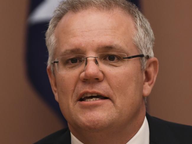 Australian Prime Minister Scott Morrison speaks during a cabinet meeting at Parliament House in Canberra, Tuesday, August 28, 2018.  (AAP Image/Lukas Coch) NO ARCHIVING