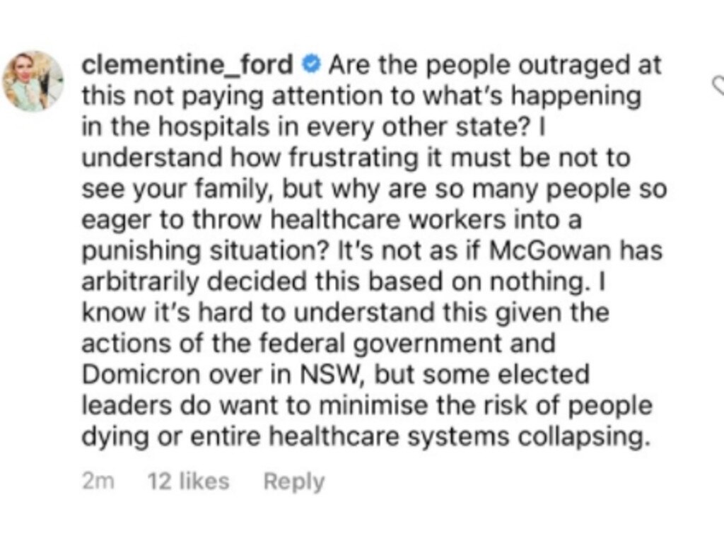 Feminist writer Clementine Ford, who announced her son tested positive to Covid-19 on Thursday in Victoria, supported Mr McGowan on Instagram. Picture: 9 News