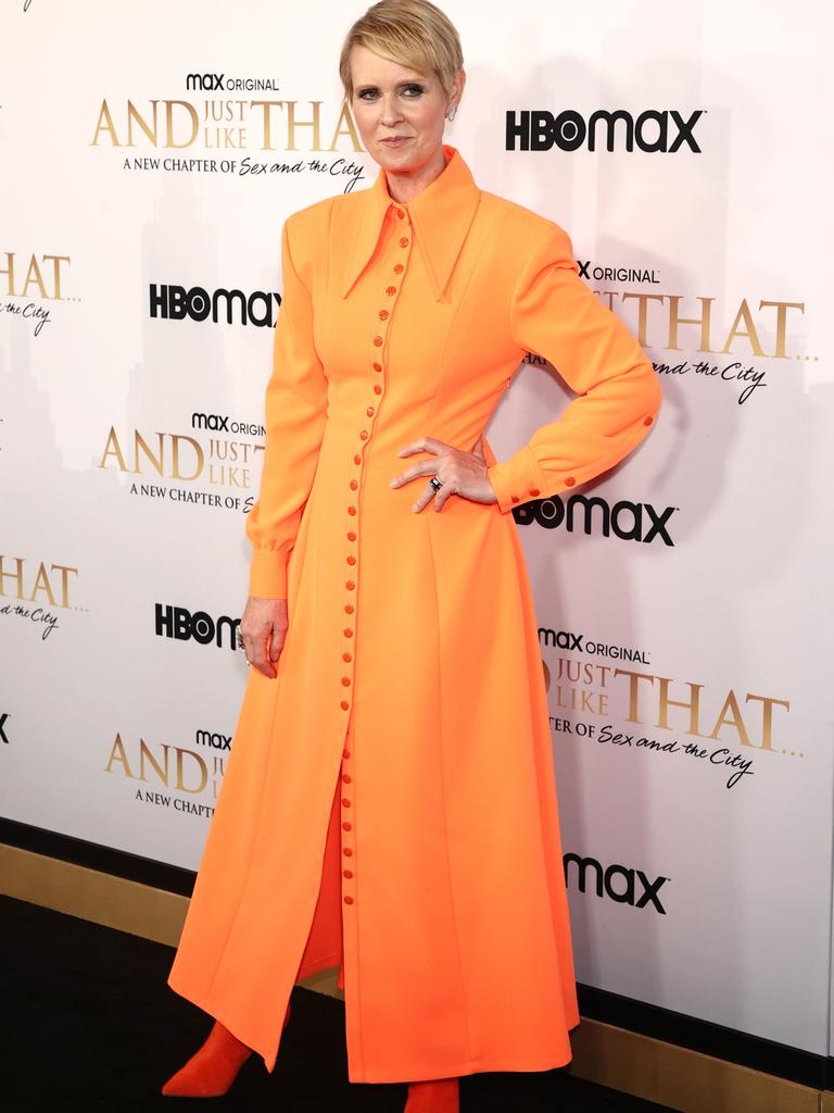 Cynthia Nixon opted for bright orange. Picture: Getty Images